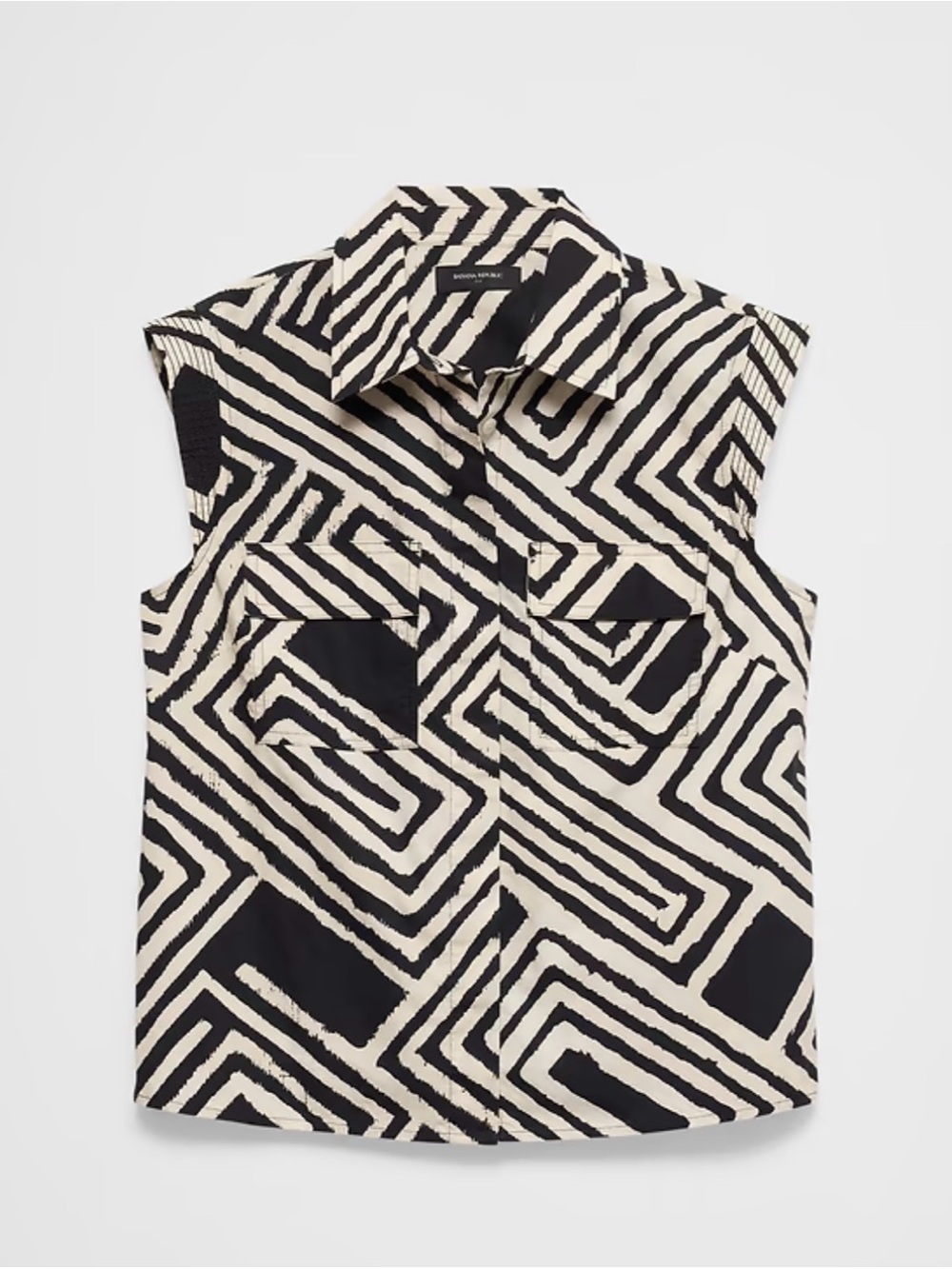 Banana Republic Sleeveless Geometric Print Blouse - Black & Cream